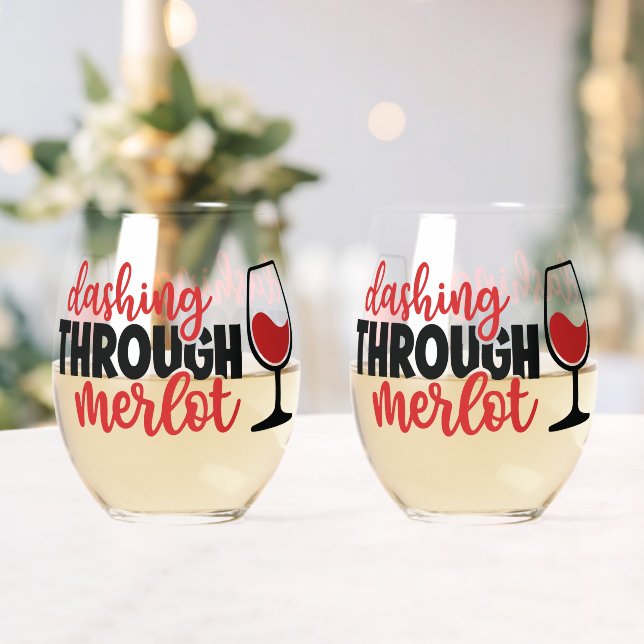 Dashing Through Merlot Stemless Wine Glass (Insitu (Wedding))