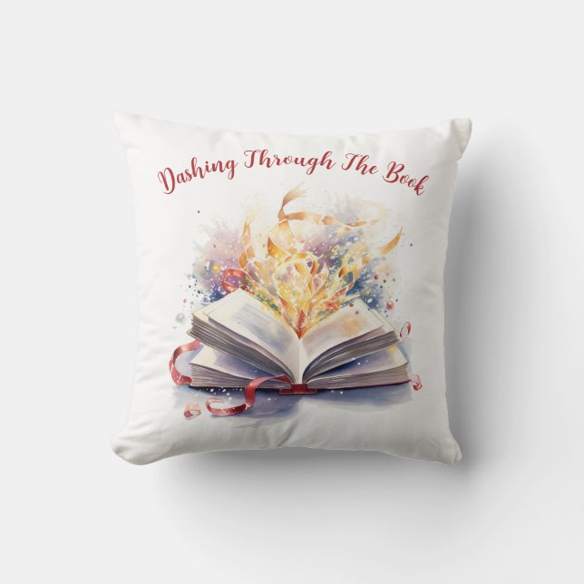 Dashing Through The Book Throw Pillow (Front)
