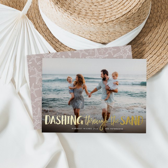 Dashing Through the Sand | Beach Photo Foil Holiday Card (Creator Uploaded)
