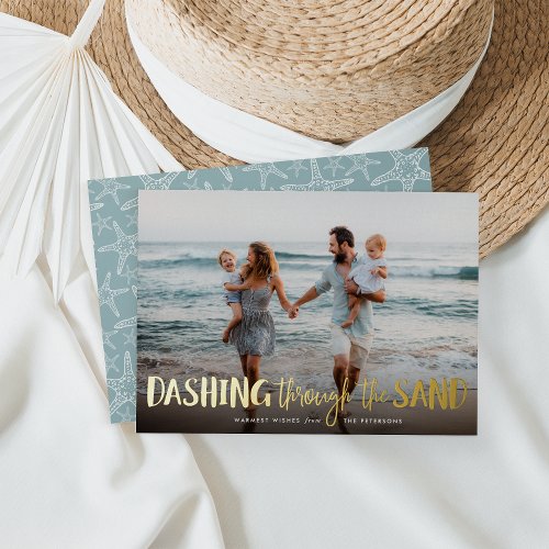 Dashing Through the Sand  Beach Photo Foil Holiday Card