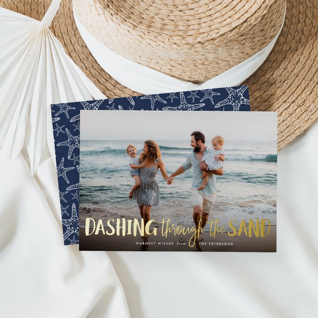 Dashing Through the Sand | Beach Photo Foil Holiday Card (Creator Uploaded)