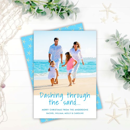 Dashing Through The Sand Coastal Chic Photo Holiday Card