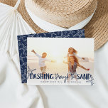 Dashing Through the Sand | Holiday Photo Card<br><div class="desc">Perfect for those living in tropical climes, or for sharing a favorite beach vacation photo, our coastal chic holiday photo card features "Dashing Through the Sand" as a rich navy blue text overlay adorned with starfish illustrations. Personalize with your names and custom greeting (shown with "warmest wishes") along the bottom....</div>