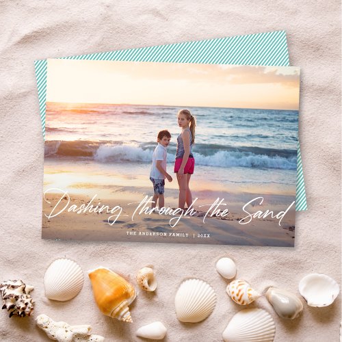 Dashing Through The Sand Vacation Photo Holiday Card