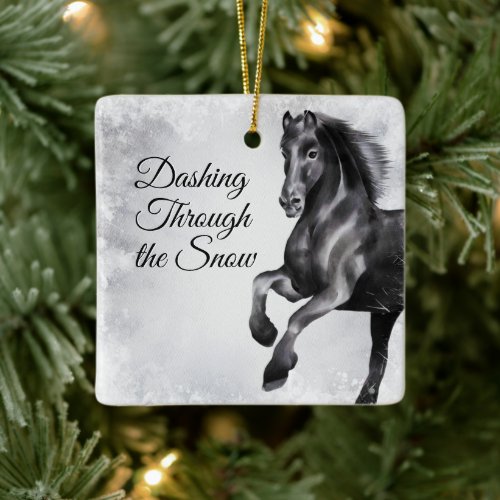 Dashing Through the Snow Beautiful Horse Christmas Ceramic Ornament