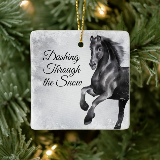 Dashing Through the Snow Beautiful Horse Christmas Ceramic Ornament (Tree)