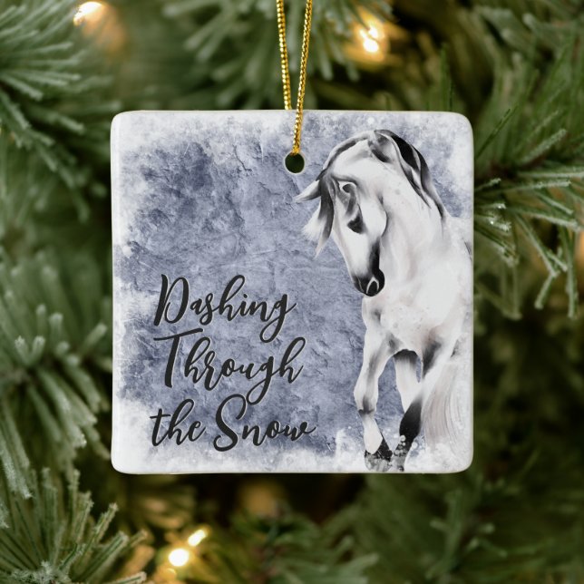 Dashing Through the Snow Beautiful Horse Christmas Ceramic Ornament (Tree)