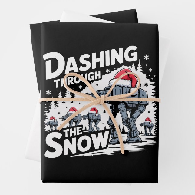 Dashing Through The Snow Christmas Family Holiday Wrapping Paper Sheets (In situ)