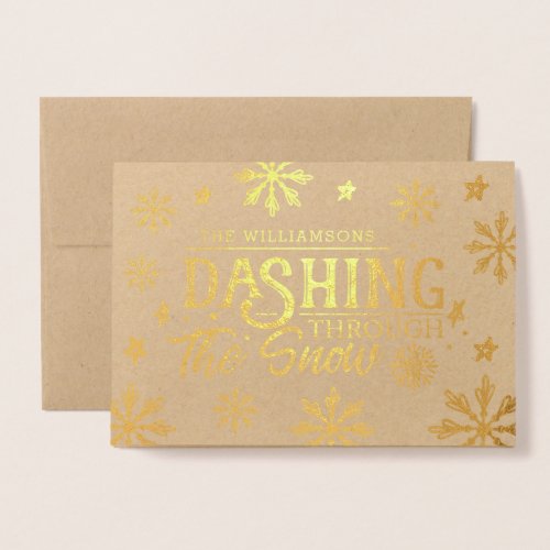 Dashing Through The Snow Christmas Family Photo Foil Card