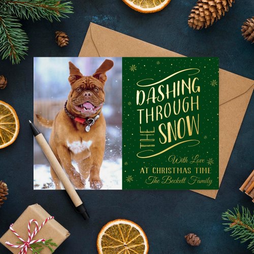 Dashing Through the Snow  Christmas Photo Real Foil Holiday Card