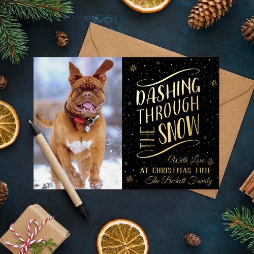 Dashing Through the Snow  Christmas Photo Real Foil Holiday Card