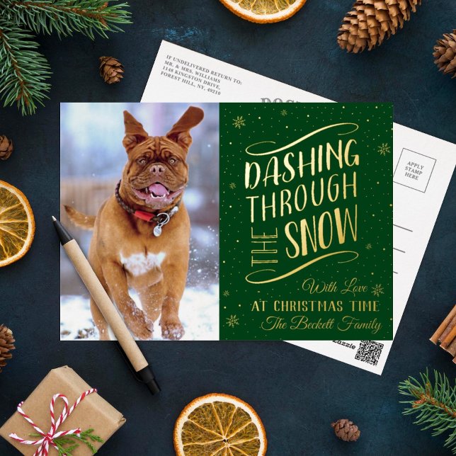 Dashing Through the Snow | Christmas Photo Real Foil Holiday Postcard (Creator Uploaded)