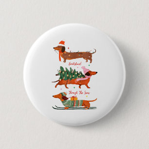 Dashing Through The Snow Christmas Wiener Dog Holi Button
