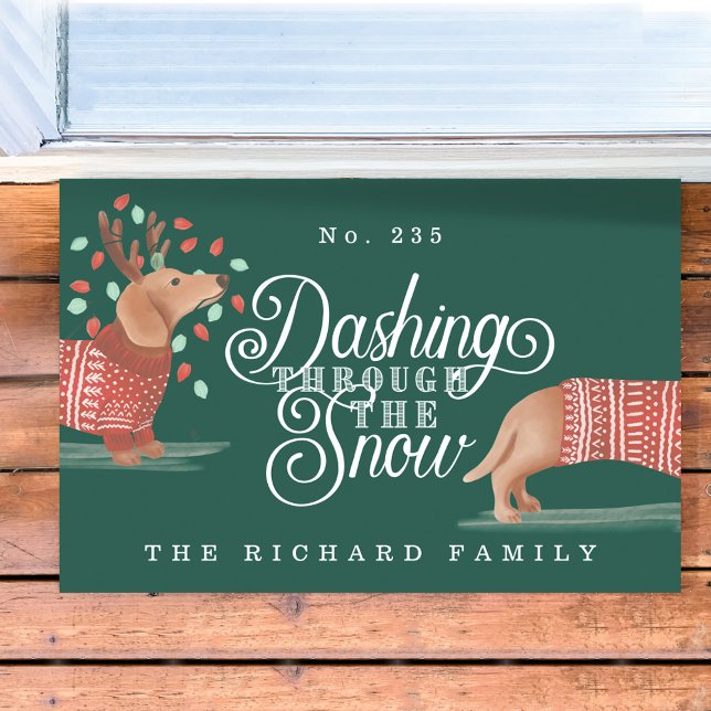 Dashing Through The Snow Dachshund Dog Sweater Doormat (Creator Uploaded)