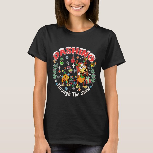 Dashing Through The Snow, Dog Christmas, Funny Chr T-Shirt (Front)