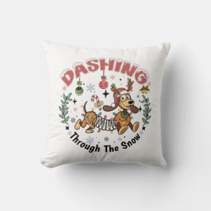 Dashing Through the Snow Funny Dachshund Dog Xmas Throw Pillow