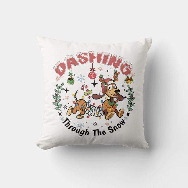 Dashing Through the Snow Funny Dachshund Dog Xmas Throw Pillow (Front)