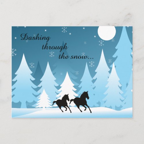 Dashing Through the Snow Horse Christmas Holiday Postcard