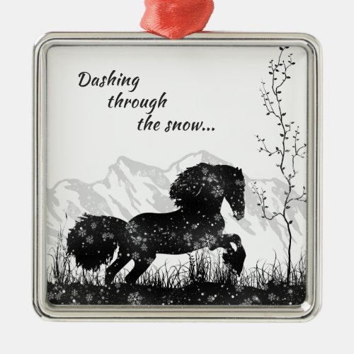 Dashing Through the Snow Horse Mountains Holiday Metal Ornament