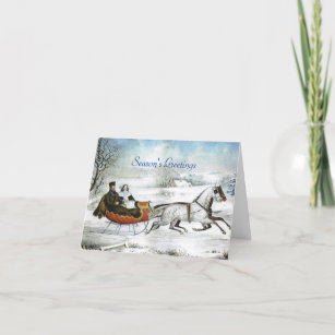 Dashing Through the Snow Horse Sleigh Holiday Card