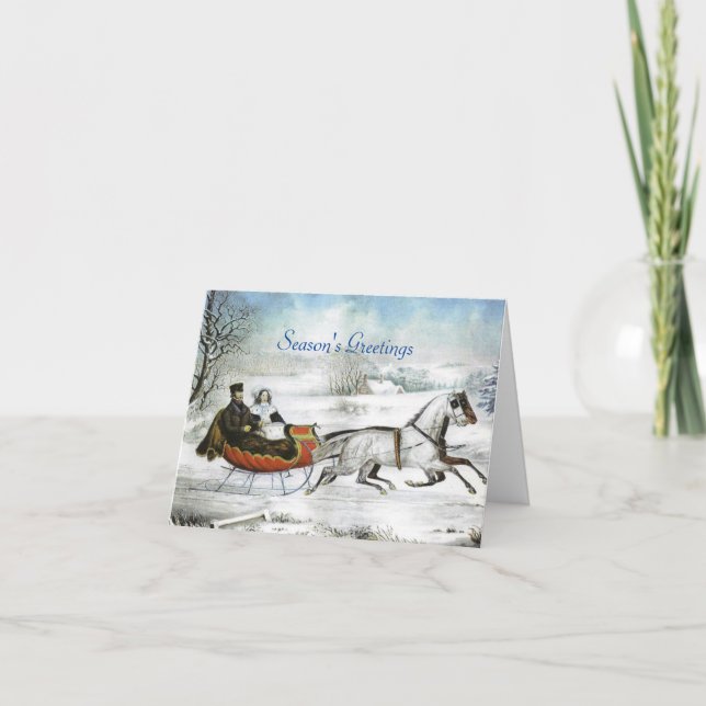 Dashing Through the Snow Horse Sleigh Holiday Card (Front)
