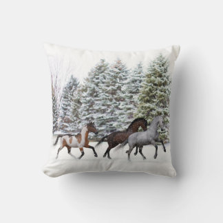 Dashing Through the Snow - Running Horses Artwork Throw Pillow