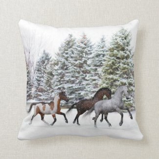 Dashing Through the Snow - Running Horses Artwork Throw Pillow