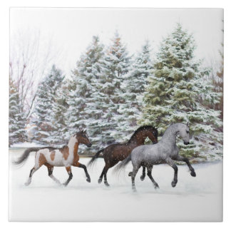 Dashing Through the Snow - Running Horses Ceramic Tile