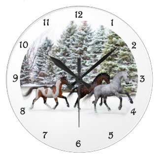 Dashing Through the Snow - Running Horses Large Clock