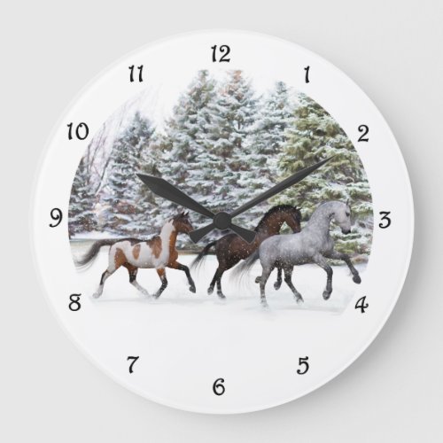 Dashing Through the Snow _ Running Horses Large Clock