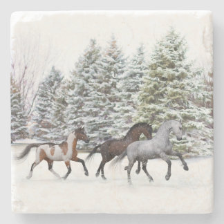 Dashing Through the Snow - Running Horses Stone Coaster