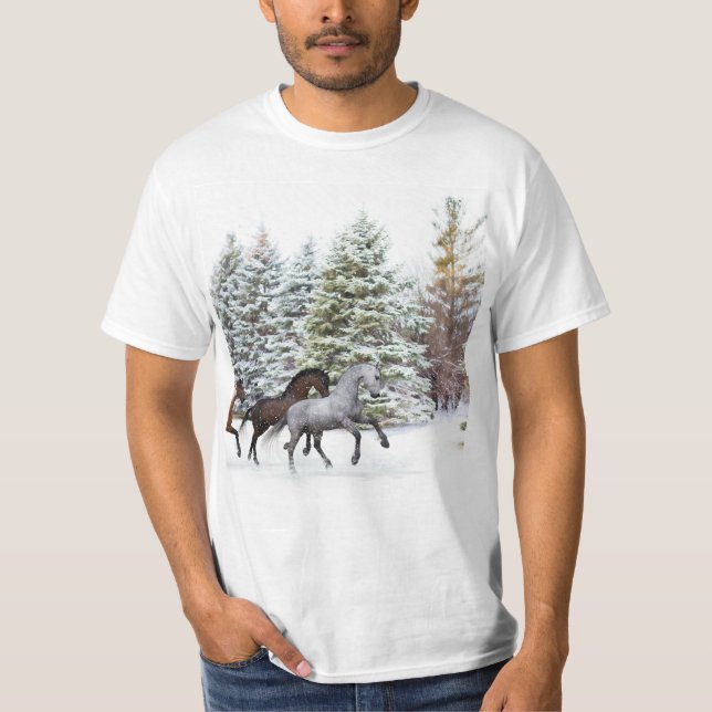 Dashing Through the Snow - Running Horses T-Shirt (Front)