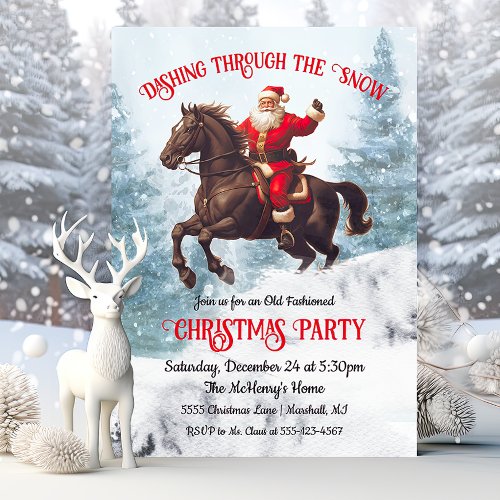 Dashing through the Snow Santa Christmas Party Invitation