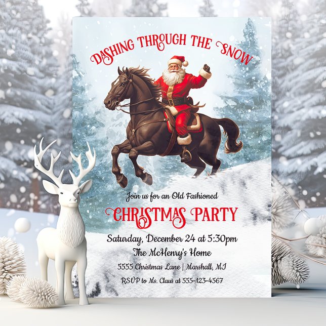 Dashing through the Snow Santa Christmas Party Invitation (Creator Uploaded)