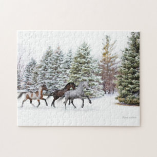 Dashing Through the Snow - Three Horses Jigsaw Puzzle