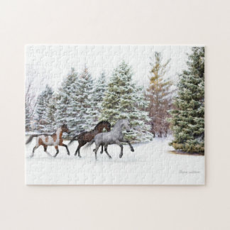 Dashing Through the Snow - Three Horses Jigsaw Puzzle