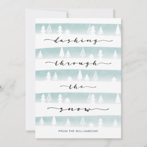 Dashing Through The Snow Watercolor Forest Stripes Holiday Card