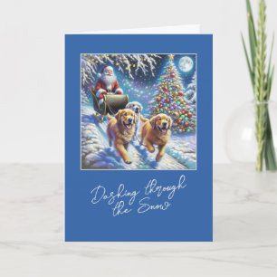 Dashing Through The Snow With 3 Golden Retrievers  Holiday Card