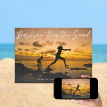 Dashing Thru the Sand Beach Family Holiday Photo<br><div class="desc">Dashing thru the Sand in brush style script,  move and scale over your photo; photo option and message on the back side. Colors of "dashing thru the sand" and backer are editable.</div>