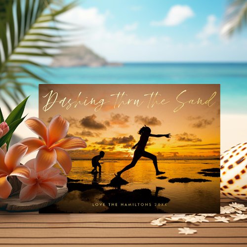 Dashing Thru the Sand Beach Foil Holiday Card