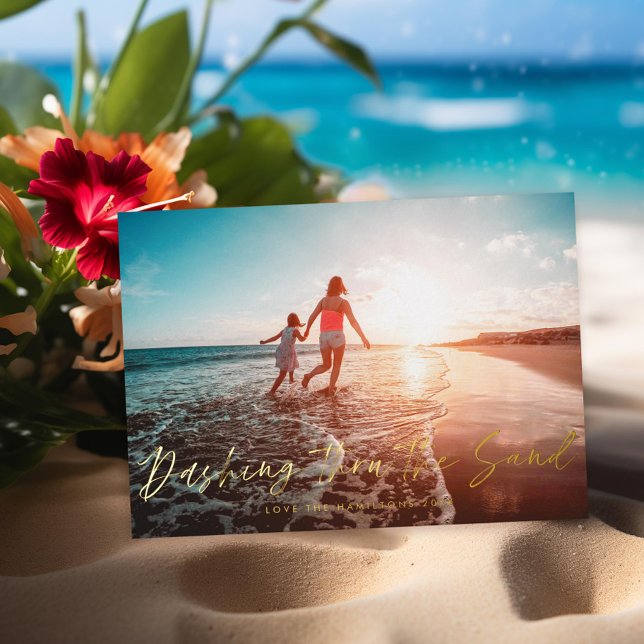 Dashing Thru the Sand Beach Foil Holiday Card (Creator Uploaded)