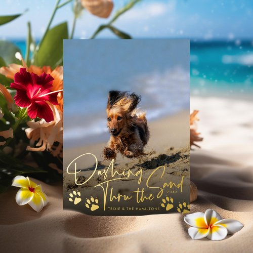 Dashing Thru the Sand Dog Beach Foil Holiday Card