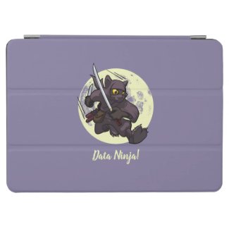 Data Ninja Black Cat Flying Kick Cartoon iPad Cover