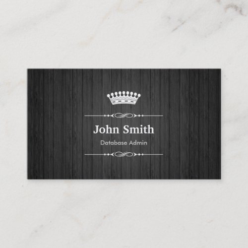 Database Admin Royal Black Wood Grain Business Card