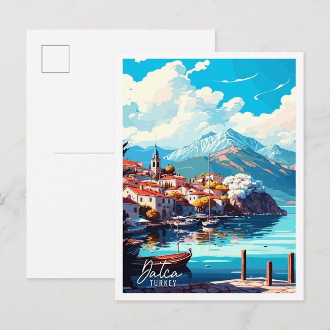 Datca Turkey vintage travel illustration Postcard (Front/Back)