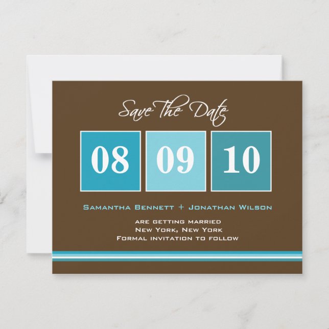 Date Blocks Save The Date Card - Turquoise (Front)