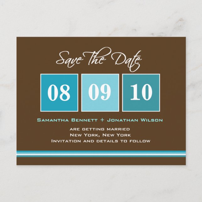 Date Blocks - Turquoise Announcement Postcard (Front)