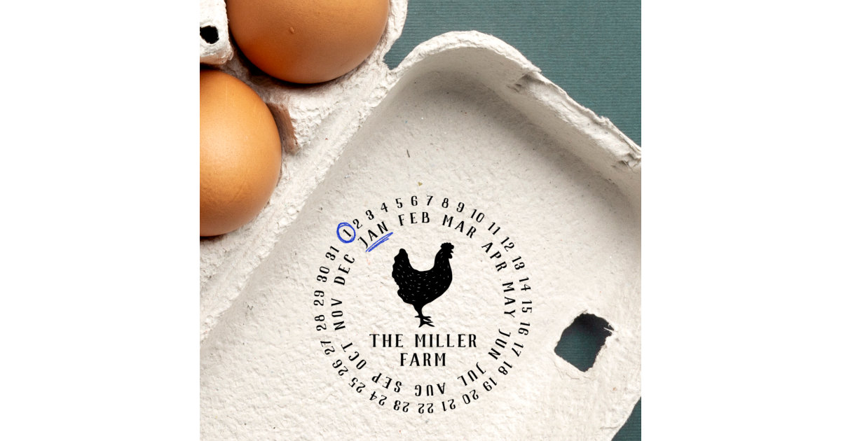Date & Farm Name Personalized Chicken Egg Stamp | Zazzle