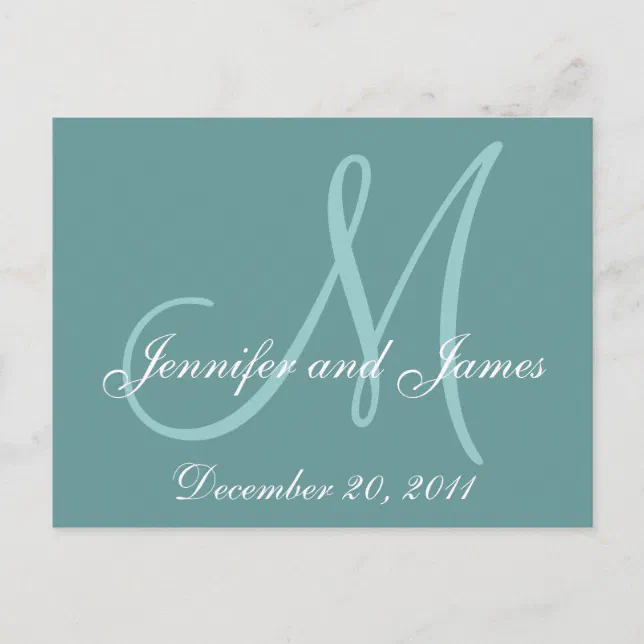 Date, First Names & Initial Monogram Blue Postcard | Zazzle