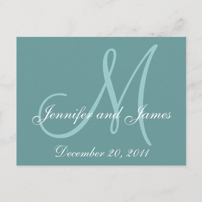 Date, First Names & Initial Monogram Blue Postcard (Front)